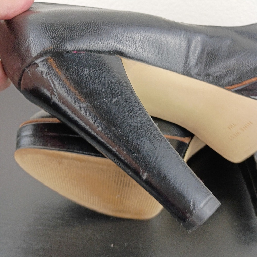 Nine West Womens Black Leather Platform Pumps Round Toe Block Heel Size 7.5M - Picture 11 of 11